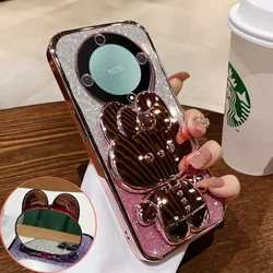 Luxury Glitter Stand Holder Shockproof Case with Rabbit Bracket for Honor 50 Lite (Pink)