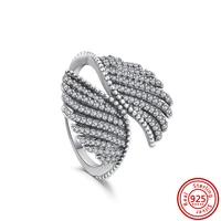 New 925 Sterling Silver Original Ring Pavé Clear Zircon Feather Flower Crown Heart Sparkling Lucky Wedding Rings Pantaro Jewelry 2