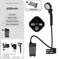 ฝักบัวพกพาสำหรับตั้งแคมป์ 6000mAh ปั๊มไฟฟ้าแบบชาร์จได้ พร้อมจอแสดงผล LED อัจฉริยะ และหัวฝักบัว 2