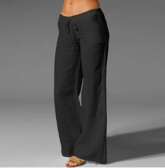

Women's Casual Pants 2023 Summer Loose High Waist Cotton Linen Long Pant Fashion Solid Colour Ladies Joggers Trouser Streetwear
