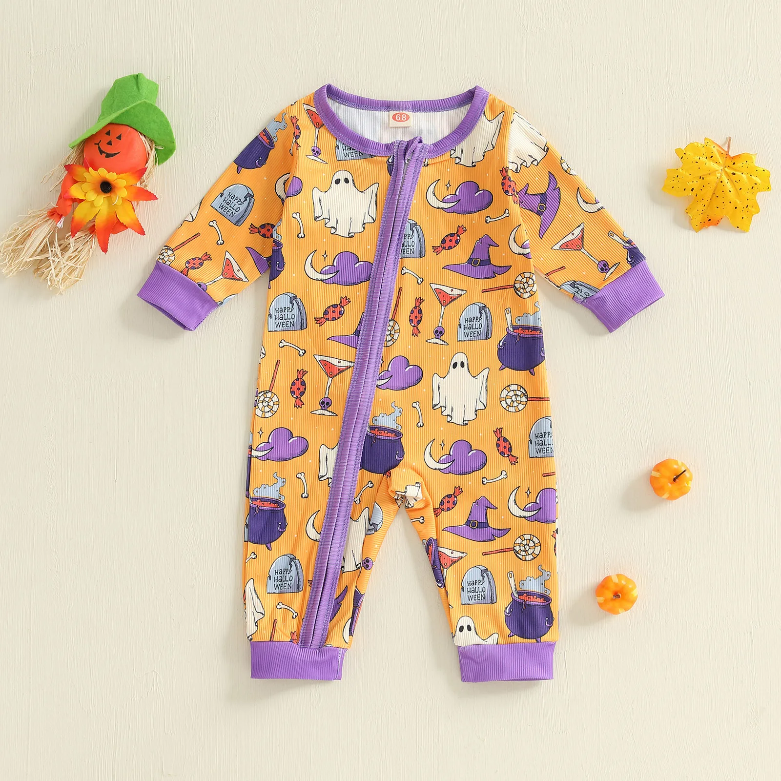 Macacão De Manga Comprida Com Capuz Temático De Halloween