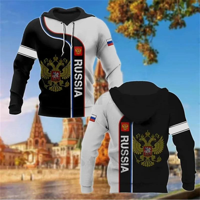 Sudadera con capucha con estampado 3D del ejército ruso y emblema nacional de Rusia para hombre, chándal deportivo informal