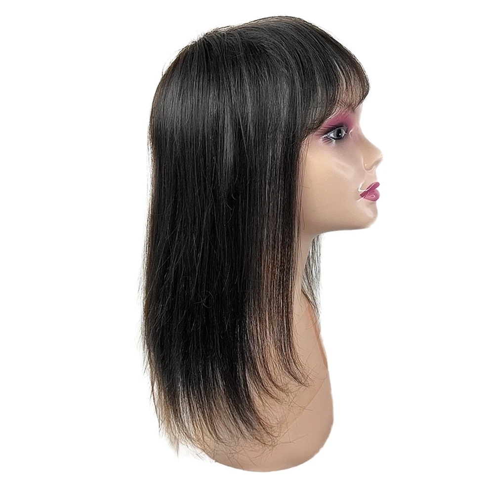 14x14cm Natural Human Hair Toppers Women Clip In Hair Piece Bangs Fringe Extensions Cover Grey Remy 6-18inch
