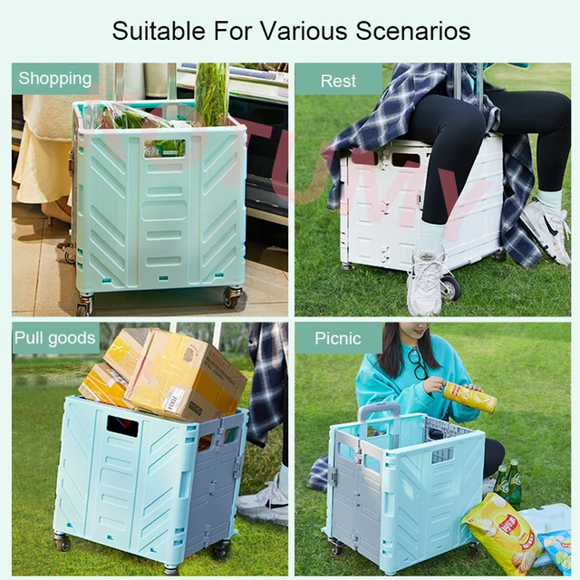 Hordozható Otthoni Élelmiszerbolt Kosár Expressz Összecsukható Húzó Rúd Sofőr Kocsi Kis Piknik - Image 6