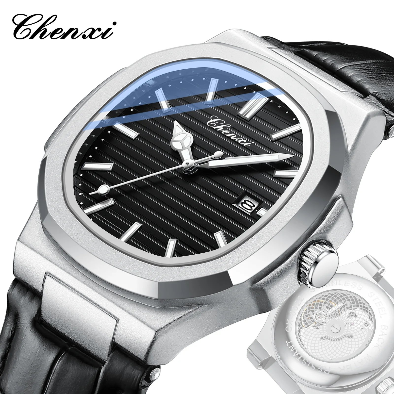 

CHENXI 0022 Quartz Watch Men's Business Fashion Simple Date Analog Display Black Leather Strap Wrist Watches Clock Gift