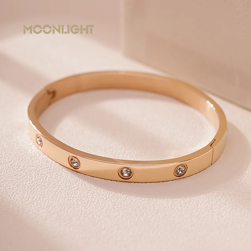 MOONLIGHT Classic Lovers Bracelets Woman Bracelets Stainless Steel Bangles and Bangles Cubic Zirconia Golden Woman Jewelry Gifts 6