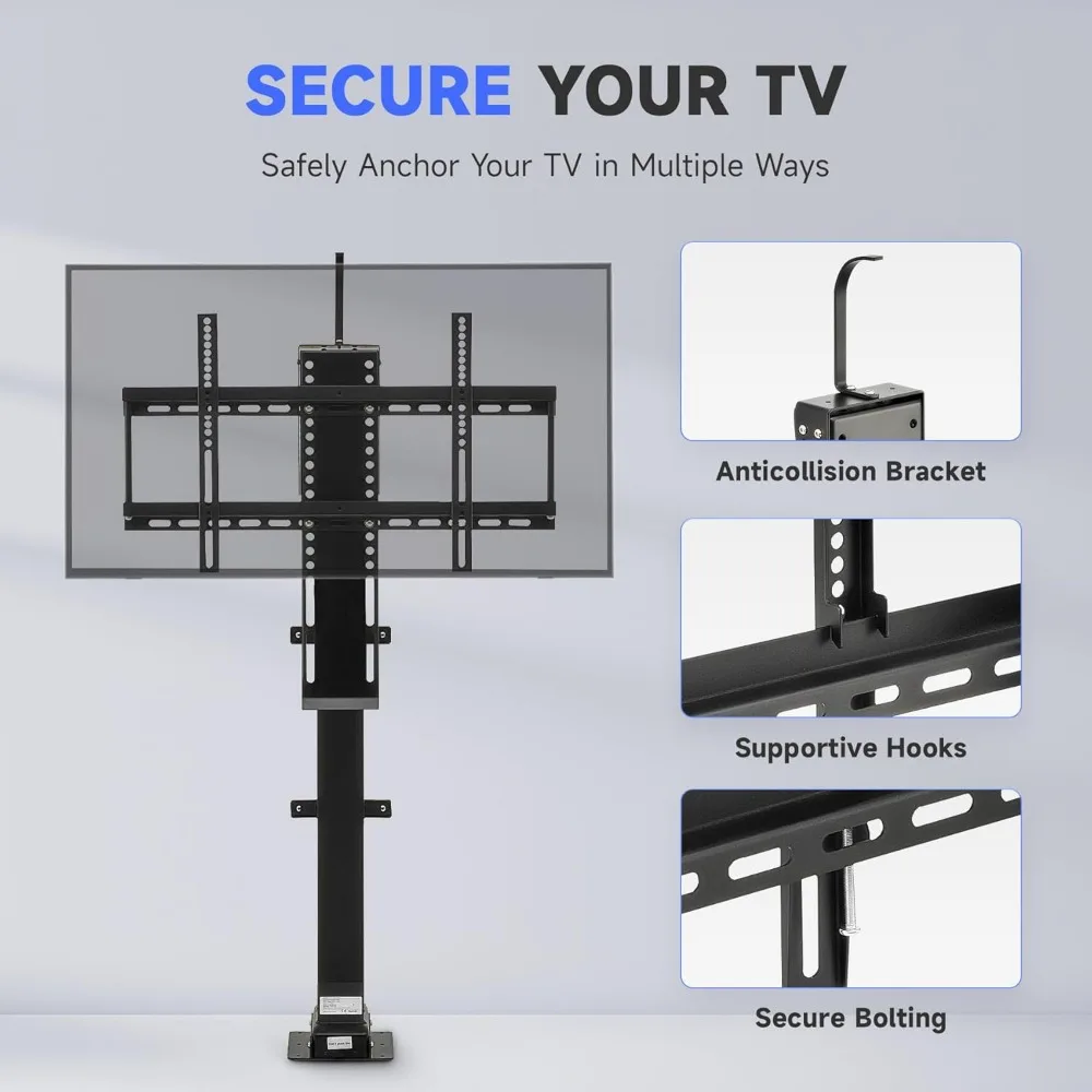 Motorized TV Lift for 32-70 Inch TVs, Adjustable Height Stand and Wall Mount with Remote Control, Fits TVs up to 600x400 VESA