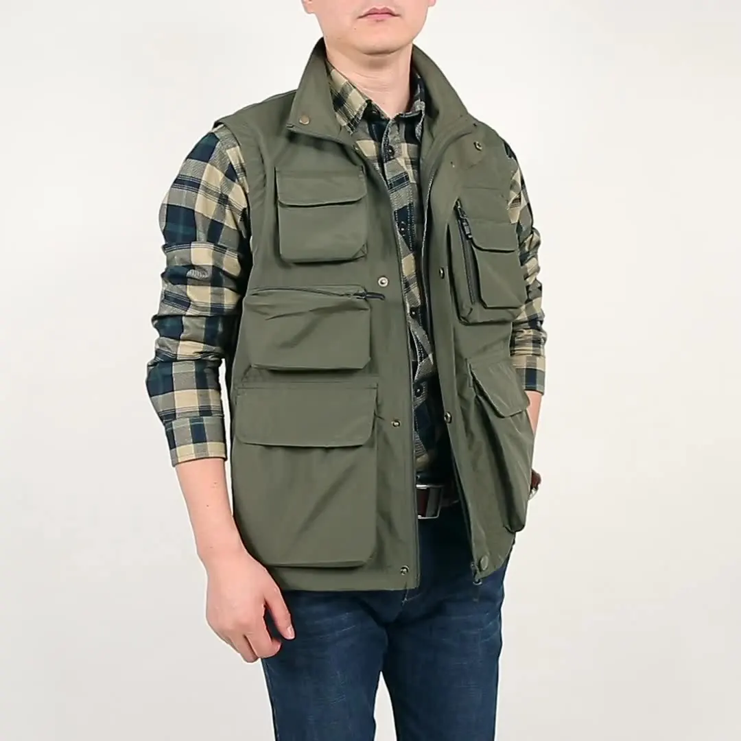 Veste de pêche respirante avec poches zippées - Veste de travail d'été pour activités extérieures homme