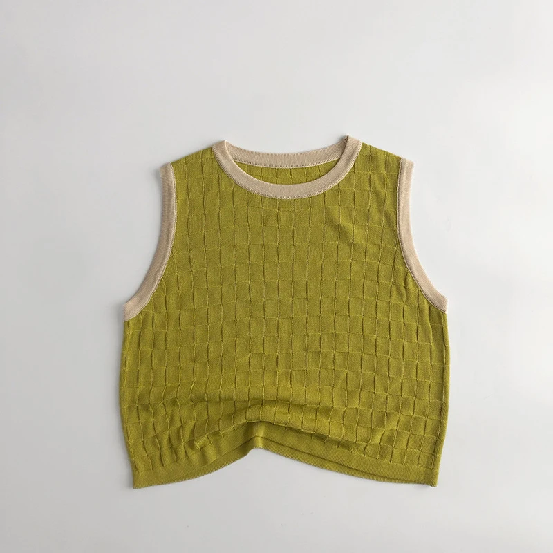 thumbnail image 1 of Chalecos de punto de estilo coreano para niños, ropa de verano para bebés y niños, camiseta sin mangas a cuadros, camisetas para niñas, camisetas Unisex con estilo de 1 a 6 años, 1 of 6