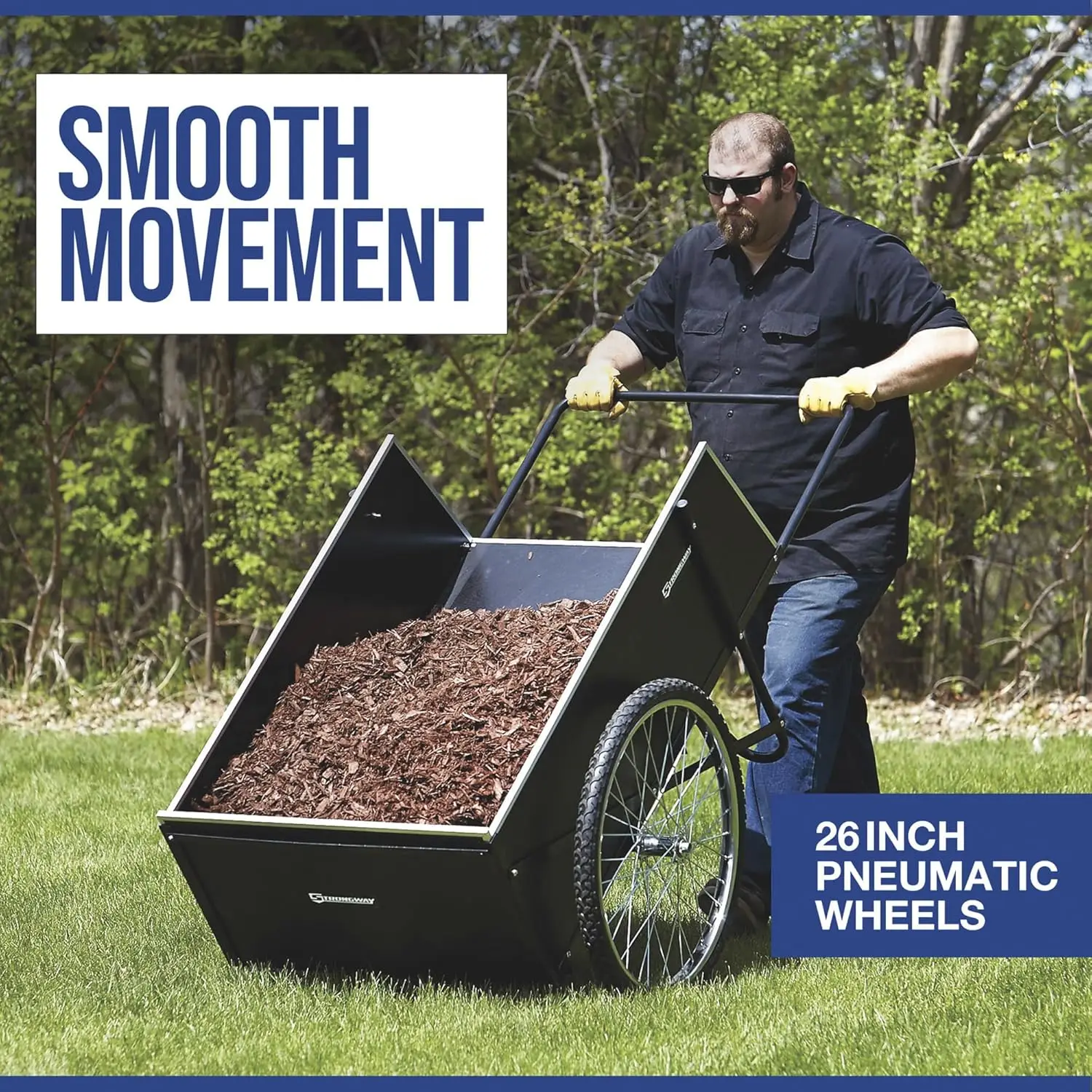 Strongway Garden Cart-400-lb. Capacity, 14 Cu. Ft. 48in.L x 29in.W