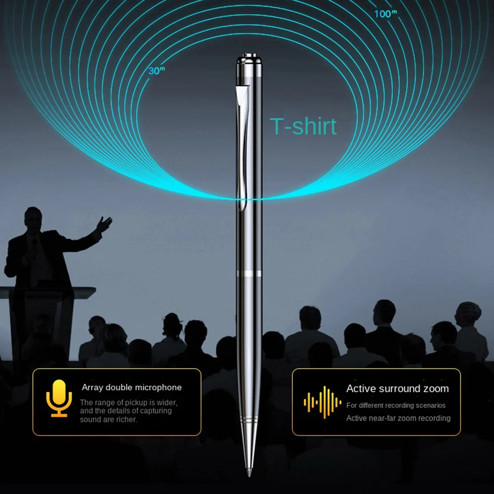 Digital recarregável Voice Recorder Pen, gravação de
