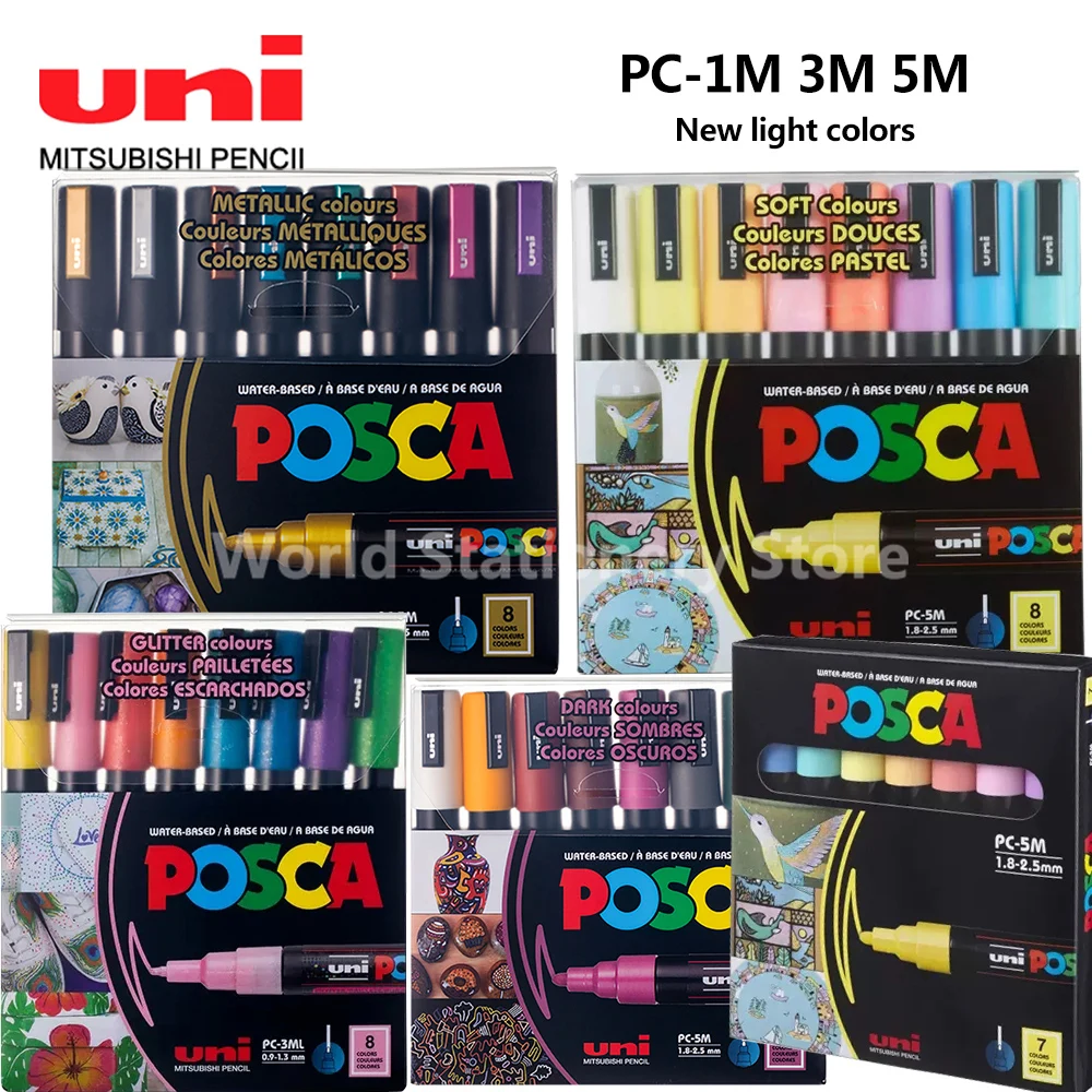 Uni Posca Paint Marker Doodle Pc-1M 3M 5M Art Supplies For Rocks Mug Ceramics Glass Wood Fabric Metal Painting Quick Dry