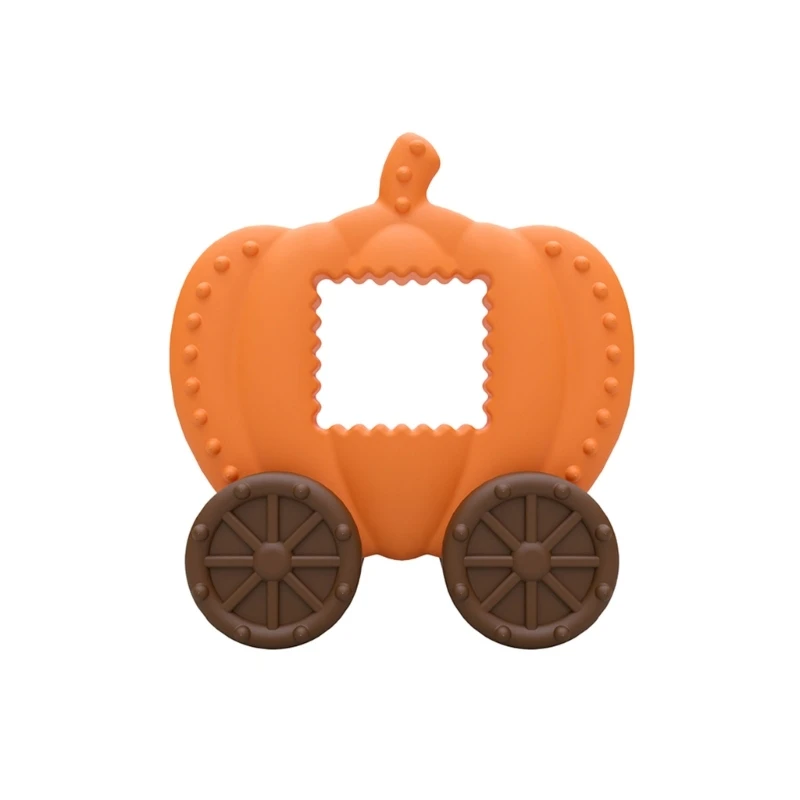 

B2EB Soft Silicone Chew Toy Pumpkin Car Teether Non toxic Teething Toy Newborn Rubber Teether Lightweight Safe for Teething