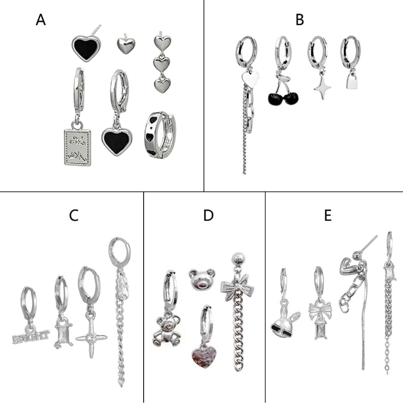 Set Orecchini Coreani Da 4/6 Pezzi Personalizzati Con Cuore Personalizzato Ciliegia Zircone Orso Coniglio Dropship