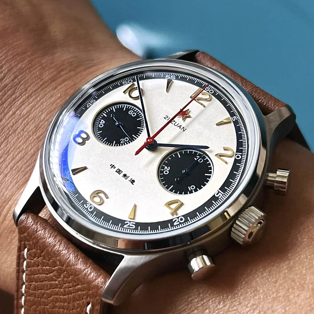 Orologio Da Pilota Da Uomo Da 40Mm Seagull St1901 Movimento Meccanico Manuale Quadrante Panda Impermeabile 1963 Orologio Da Polso Cronografo In Titani