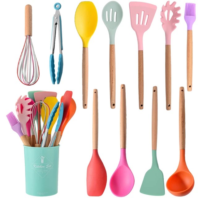 Set Kitchen Utensils Silicone Wooden Handle  Wood Silicone Kitchen Utensils  - 12pcs - Aliexpress