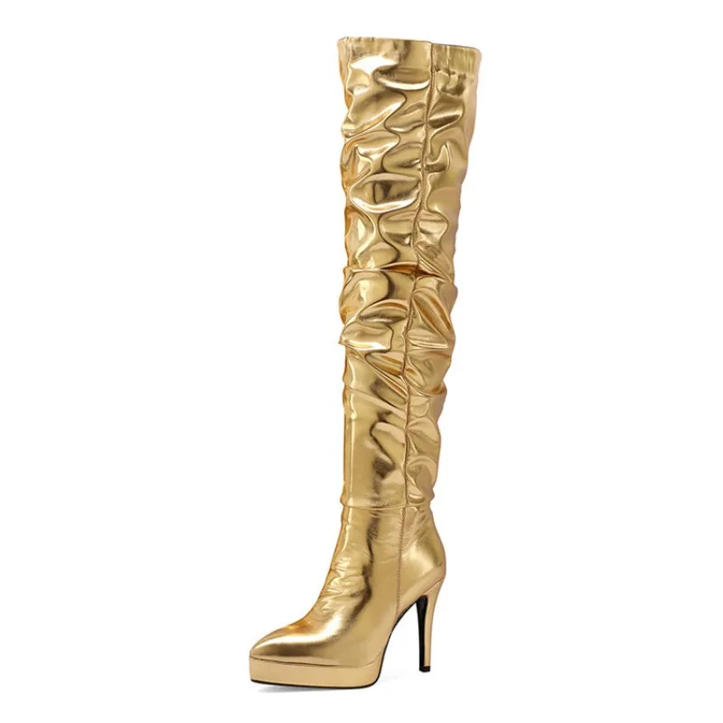 

2024 Women's Fashion Slender High Heel Thick Bottom Folded Knee Length Sleeve Boots Women's Sexy Nightclub Stage Boots