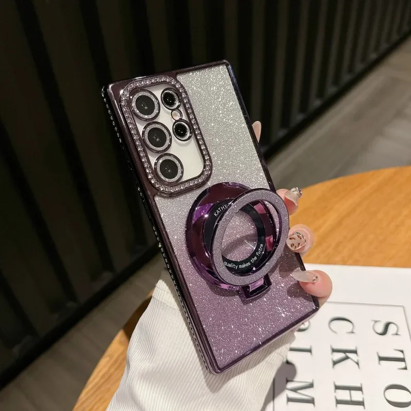 Luxury Magnetic Plating Shockproof Case with Glitter Diamond Back Cover