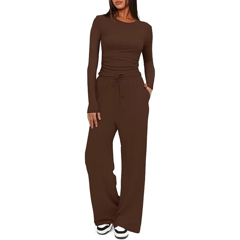 Herbst Winter Damen Langarm Einfarbig Casual Anzug – Detail 8