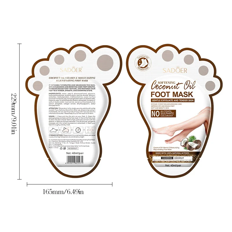 SADOER Coconut Foot Mask Moisturizing Whitening Foot Peeling Mask Anti-aging Exfoliating Feet Pedicure Exfoliant Feet Skin Care