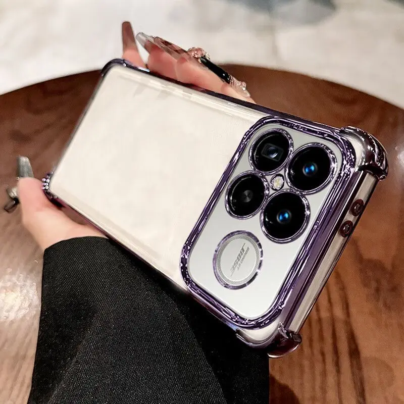 Electroplated Transparent Magnetic Stand Case with Four-Corner Protection