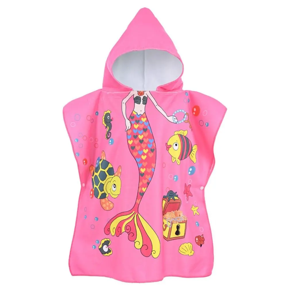 Kids Bathrobe Washcloth Quick Dry Beach Towel Shark Pattern Swim Accessory Poncho
