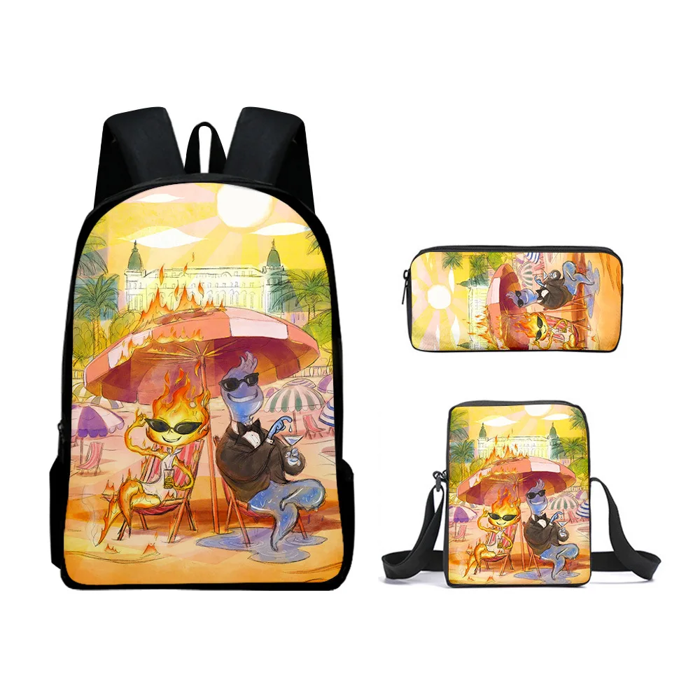 3D Anime Elemental Backpack Kids Boys Girls Primary Middle School Students School Bag Crossbody Schoolbag Pencil Case Travel Bag