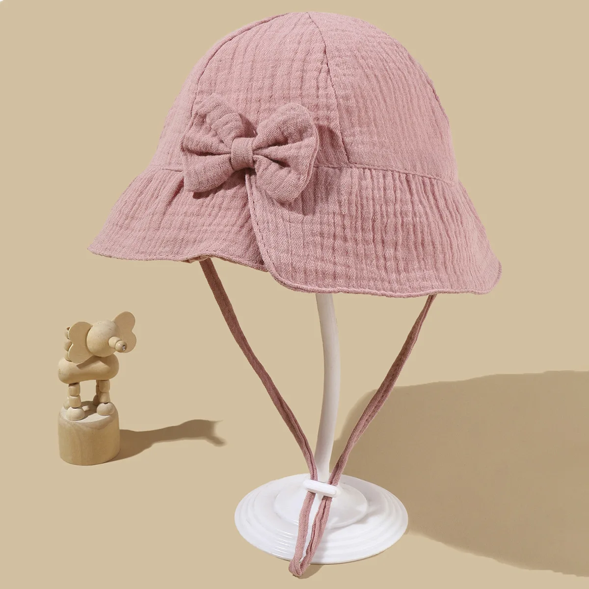 New Baby Cotton Bowknot Bucket Hat Children Sunscreen Outdoor Caps Boy Girl Print Panama Hat Unisex Beach Fishing Hat For 3-12M 3