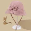 New Baby Cotton Bowknot Bucket Hat Children Sunscreen Outdoor Caps Boy Girl Print Panama Hat Unisex Beach Fishing Hat For 3-12M 3