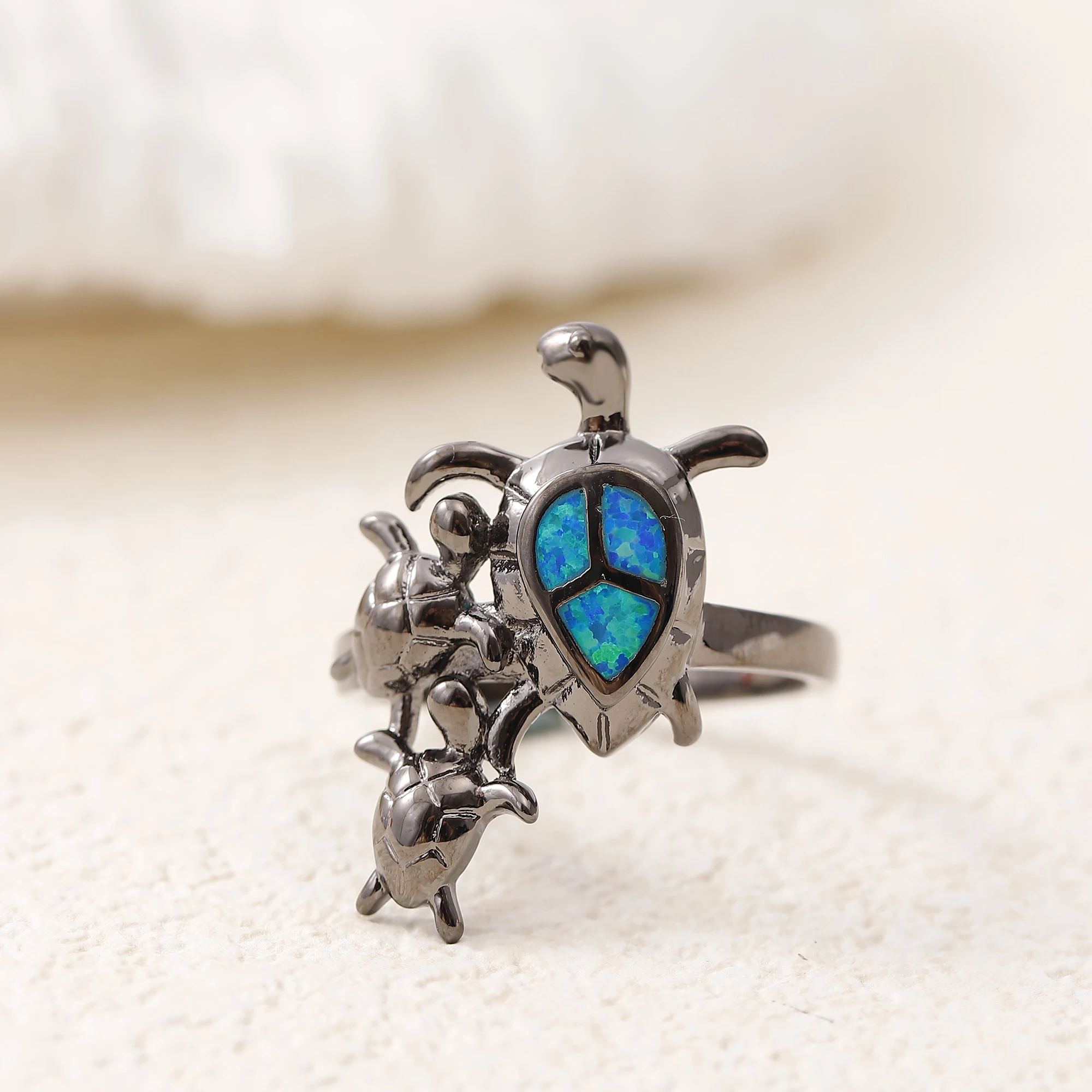 Tre Tortoise Ring Black Gold Color Jewelry Blue Turtle Fire Opal Rings Per Le Donne All'Ingrosso Turtle Mom Children Son Girl Rings