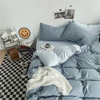 Black Bedding Set for Boys Girls Bedroom Washed Cotton Duvet Cover Pillowcase Bedspread Simple Fashion Bed Sheet Set Bed Linens 5