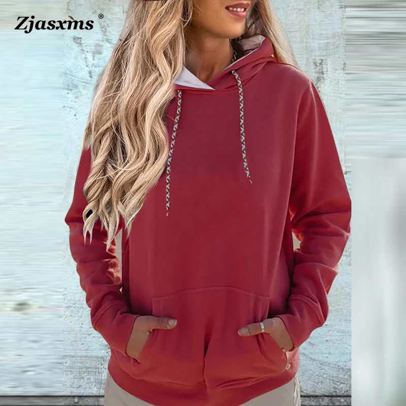 

Women Drawstring Hoodies Sweatshirts Female Casual Pocket Pullover Clothes Autumn Winter Lady Long Sleeve Solid Color Hooded Top