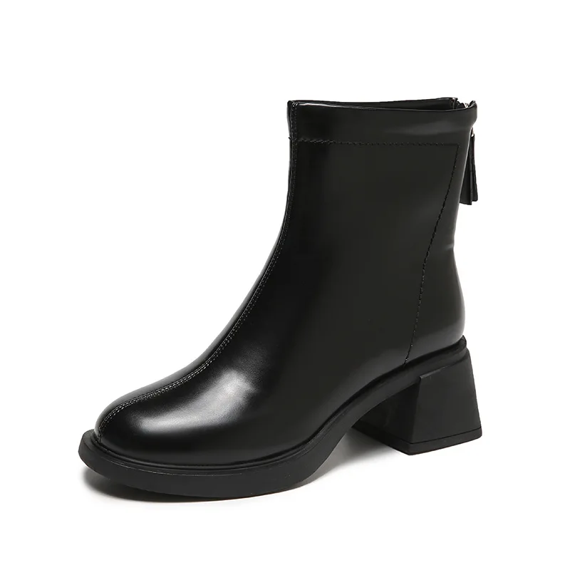 New Fashion Ankle Boots for Women High Heels Chunky Platform Stretch Fabric Square Toe White Sole Zipper Young Lady Booties 2023