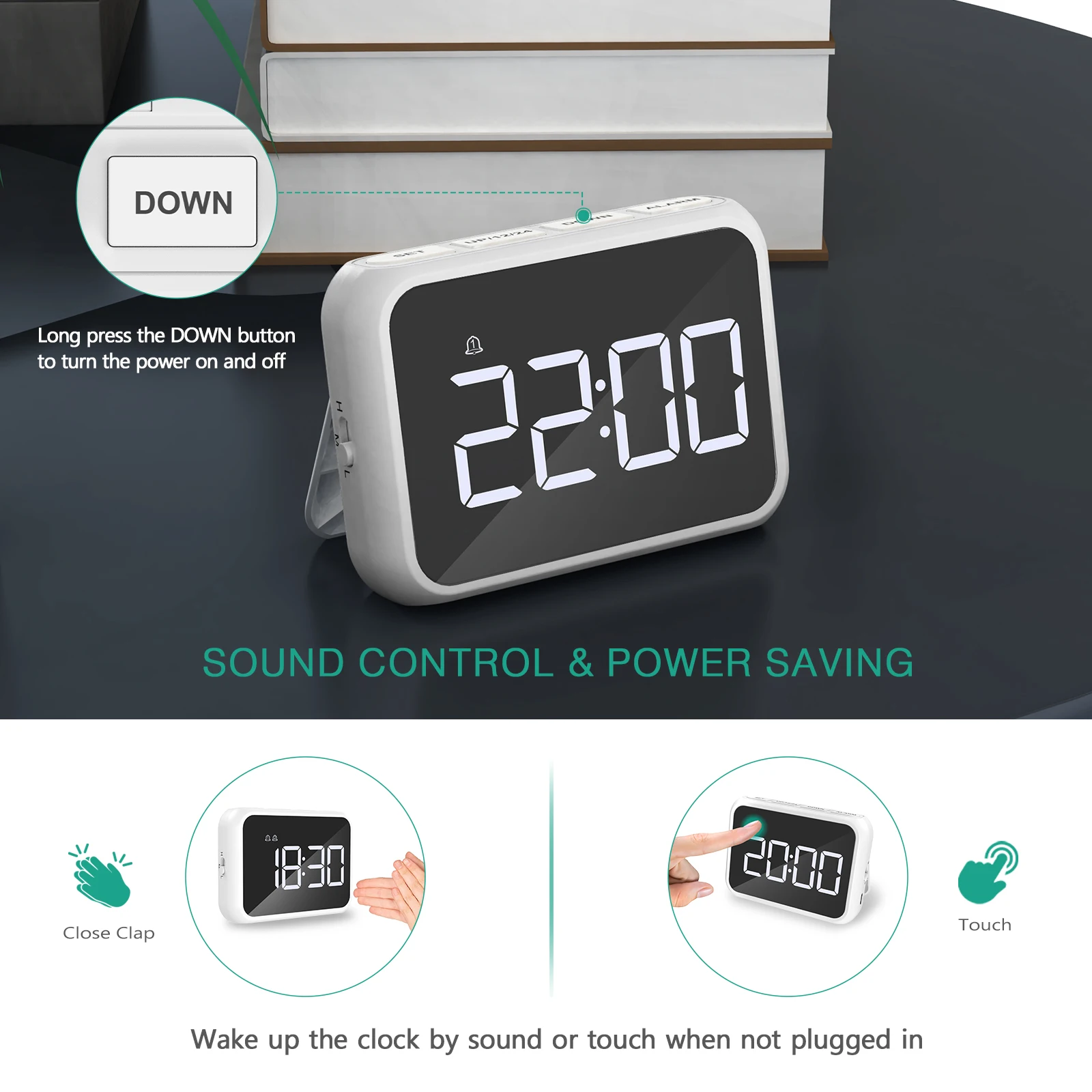 Oria Led Alarm Clock Mirror Mini Desk Clocks Multifunctional