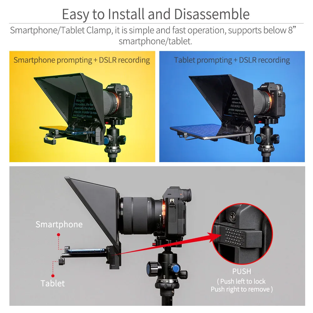 FEELWORLD 휴대용 텔레프롬프터 TP2 DSLR 카메라(원격 제어 전화 녹음 포함) 미니 Inscriber 모바일 텔레프롬프터