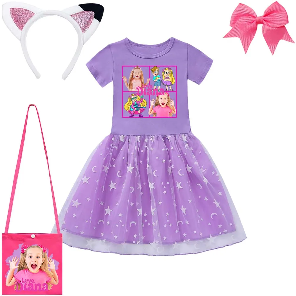 Diana and Roma Clothes Kids Princess Dress with Bag Hairbands Hairpins Cotton Mesh Dresses Children Halloween Wedding Vestidos girls dress,princess costume,kids clothes