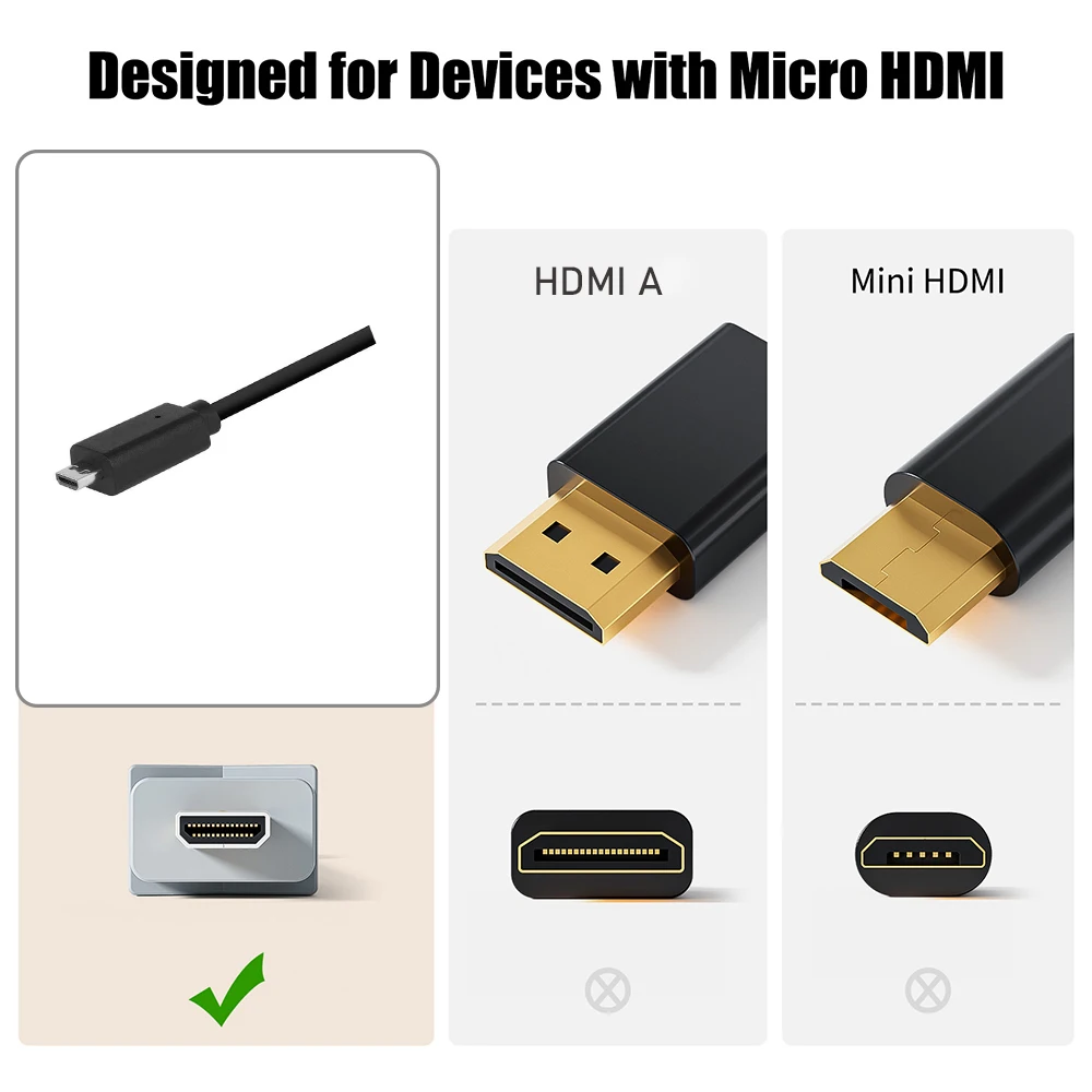 Ultra Short Micro HDMI cable to HDMI 2.0 4K@60Hz HDR CEC HDMI to Type D  cable