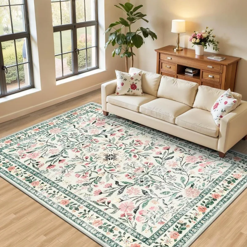 Floral Living Room Carpet American Country Machine Washable Non-slip Bedroom Soft Rug Home Decoration SofaCoffee Table Mat Tapis