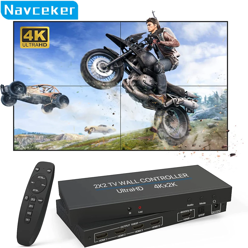 Controller Video Wall Tv A 4 Canali 2X2 1X3 1X2 1X4 4X1 3X1 2X1 Hd Dvi Vga Processore Video Usb 4K 60Hz Wall Tv Splicing Schermo