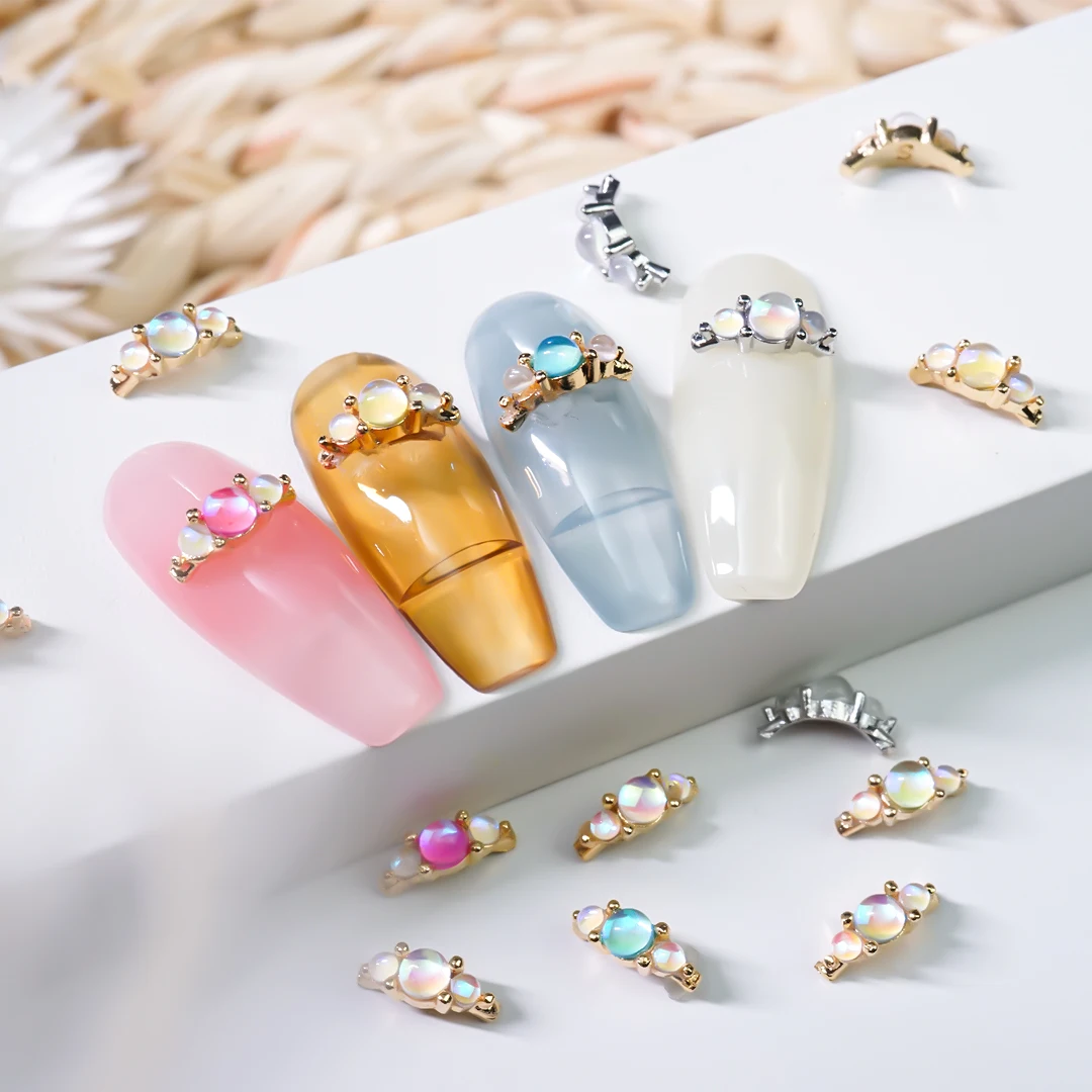 

Metal Nail Art Rhinestones Flatback Crystal Charms Sliver Glod 3d Gems Shape Zircon Diamonds Pearl Parts Decoration Manicure