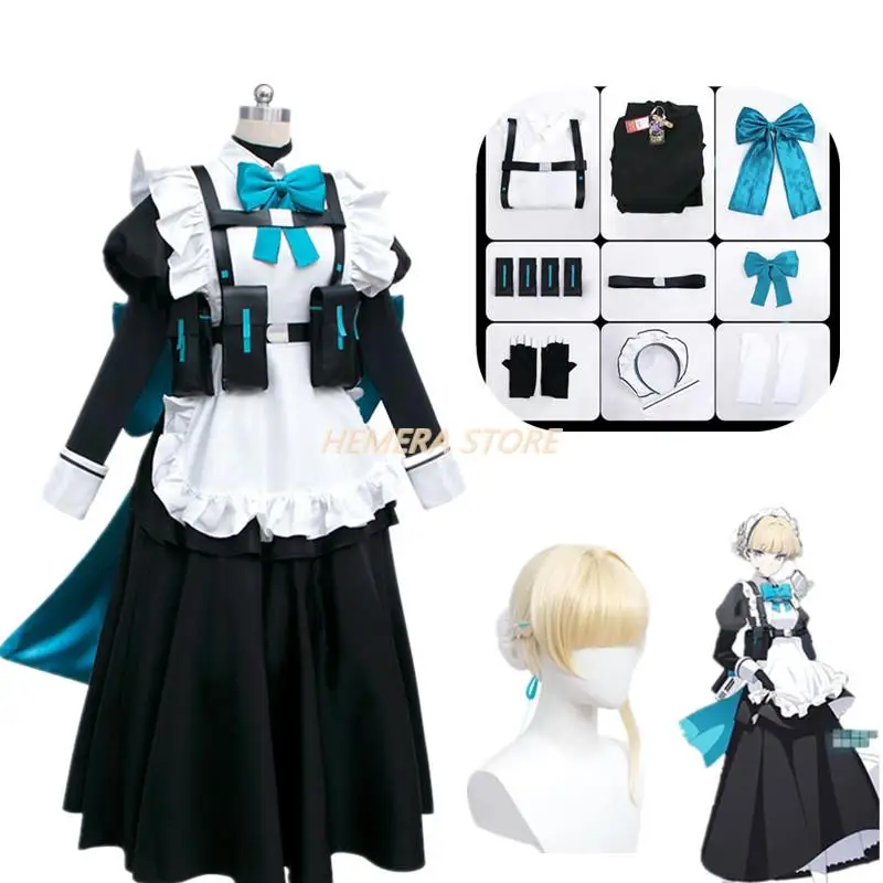 

Anime Blue Archive Cosplay Asuma Toki Women Lolita Maid Uniform Long Dress Wig Armoured Ornament Bow Suit Carnival Costume Sexy