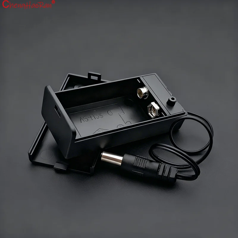 5개입 9V 사각 배터리 박스 5.5 * 2.1mm DC 플러그 커버 및 리드 와이어 포함 다양한 전자 제품용 (멀티미터 등)