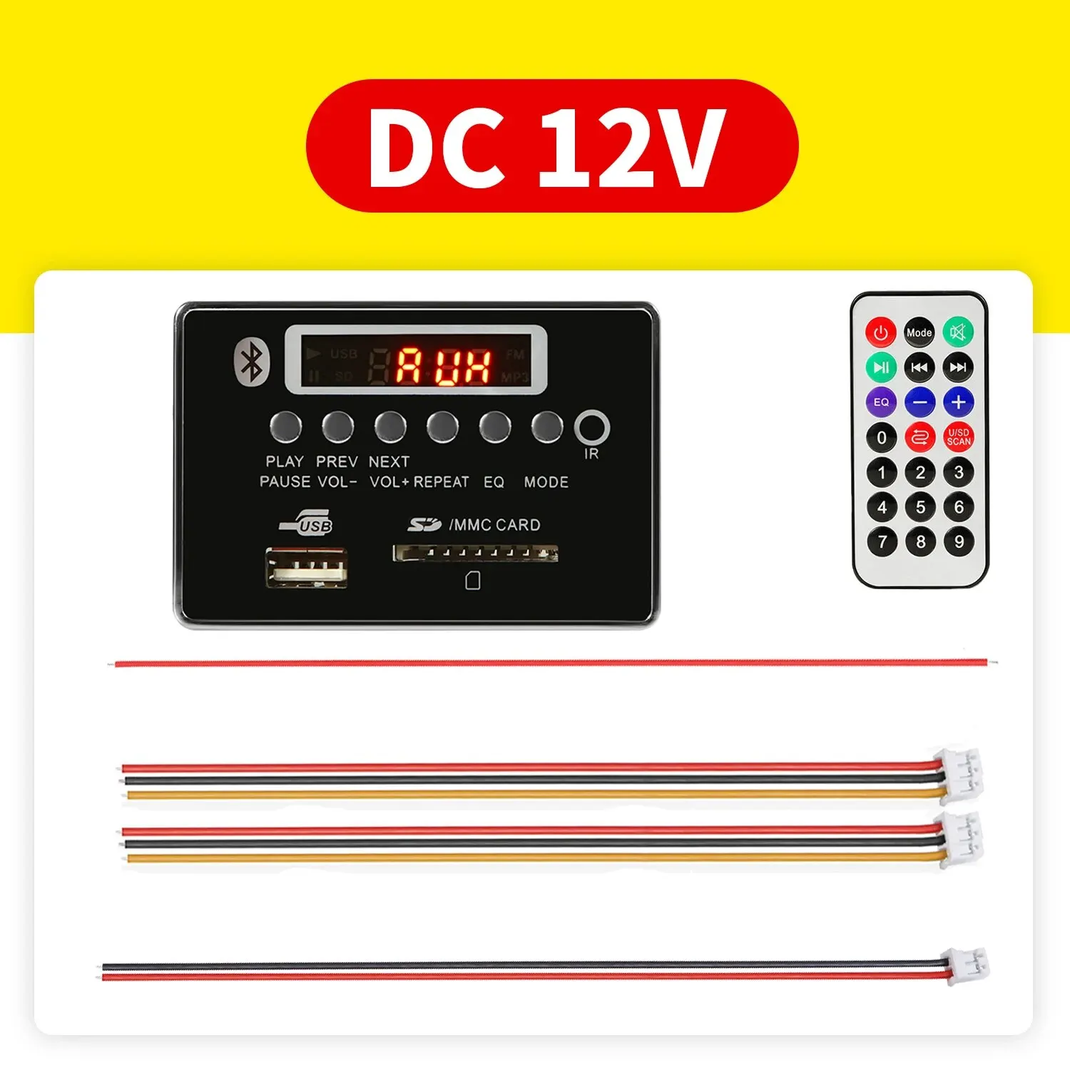 לוח פענוח נגן MP3 אלחוטי Bluetooth 5.0 ללא ידיים DC 12V תמיכה בכרטיס TF חריץ USB FM עם שלט רחוק לרמקול הרכב