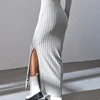 Women sexy knit V-neck reverse neck split dress autumn winter full sleeve elastic basic body sweater 6
