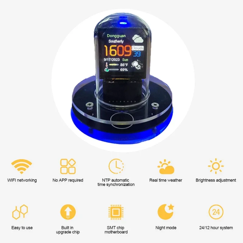 cyberpunk-デジタルテーブル時計ビジュアルディスプレイ交換可能なチューブwifiインテリジェントなきらめく時計diy時計