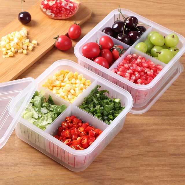 Vegetable Crisper Boxes Organizer Drainable Refrigerator Fruit Bento Containers  Four Compartment Pack Kitchen Food Storage Boxes - AliExpress