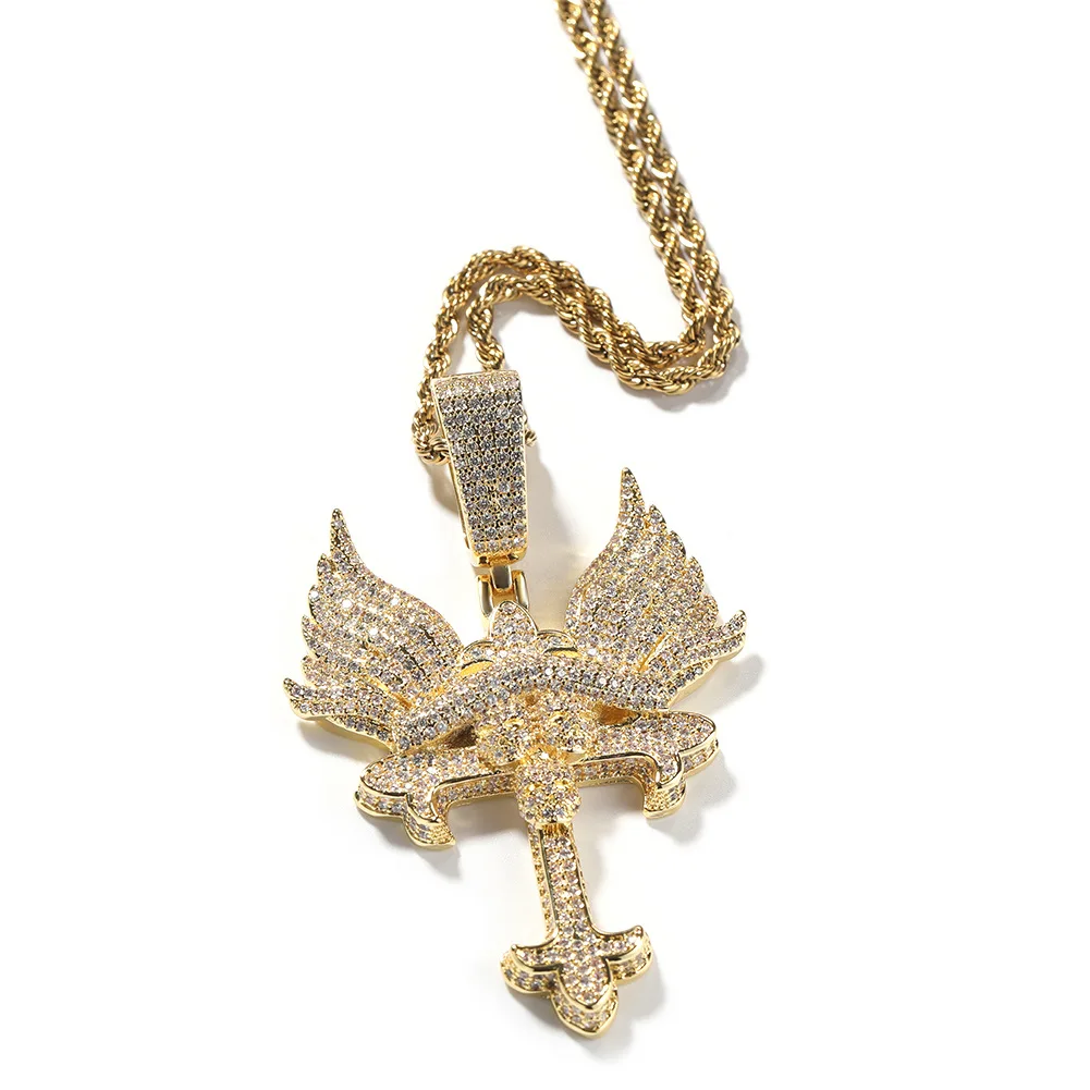 Hip-Hop Cross Necklace Niche Creative Angel Wings Cross Pendant Sweater Chain