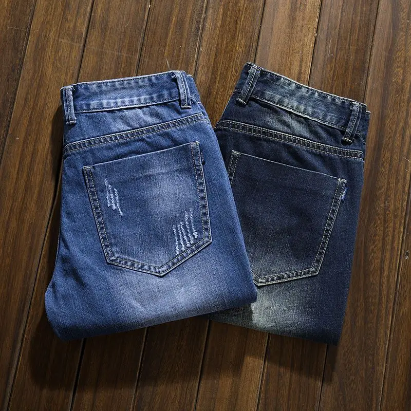Summer Luxury Fashion Korean Washed Casual Denim Shorts for Men Ripped Light Blue 5-Pocket Distressed Slim Fit Jean Shorts Male men jeans,mens jeans,washed jeans