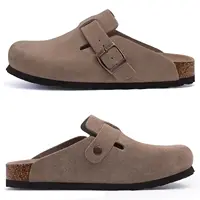 Crestar Sabots en daim pour femmes, Mules en cuir à boucle, confortables, semelle en liège, chaussures de pommes de terre avec soutien de la voûte plantaire, sandale de plage 1