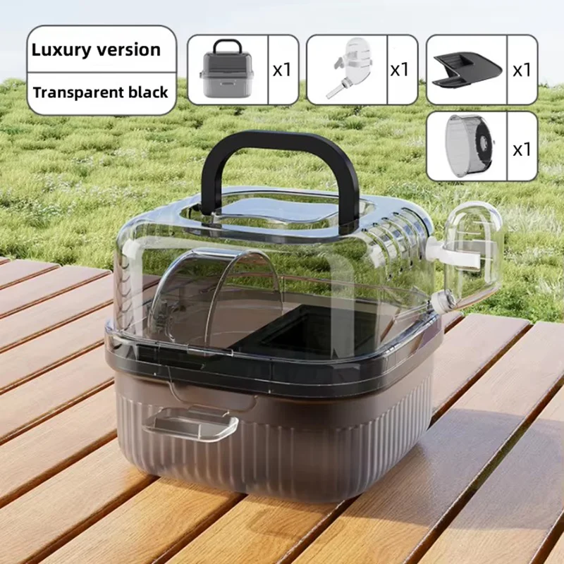 Tragbarer Hamster-Reisekäfig, leichte Chinchilla-Tragebox mit Griff, atmungsaktives Hamster-Lebensraum mit Wasserflasche – Detail 7
